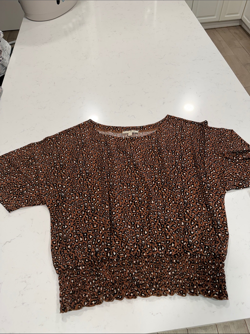Express Brown and Black Leopard Print Short Sleeve Top